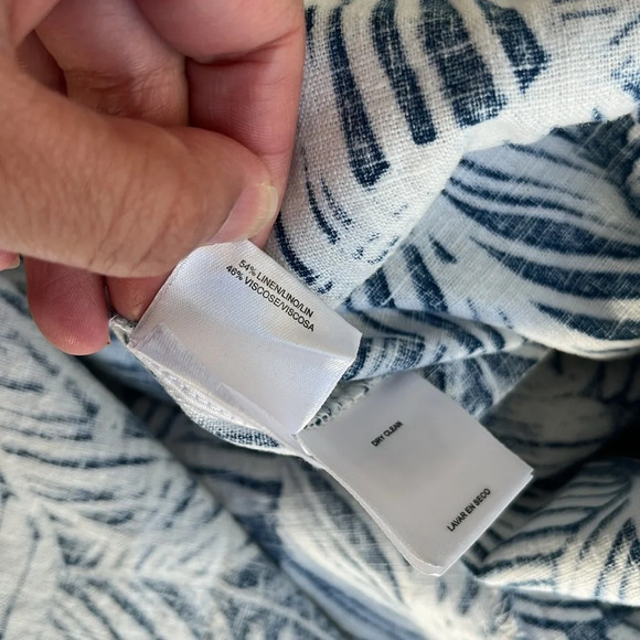 Anne Klein Blue & White Linen Blend Palm Print Dress M - Picture 8 of 9